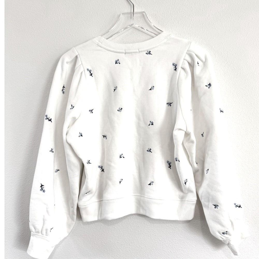 Rails Tiffany Floral Embroidered Puff-Sleeve Sweatshirt in White/Blue Iris - Picture 5 of 5